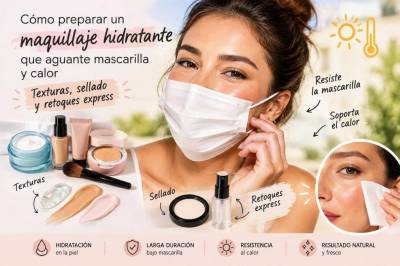Cómo preparar un maquillaje hidratante que aguante mascarilla y calor: texturas, sellado y retoques express